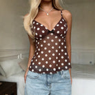Summer Dot Mesh Camisole Women V neck Waist Controlled Slimming Sexy Short Top Yiskiss