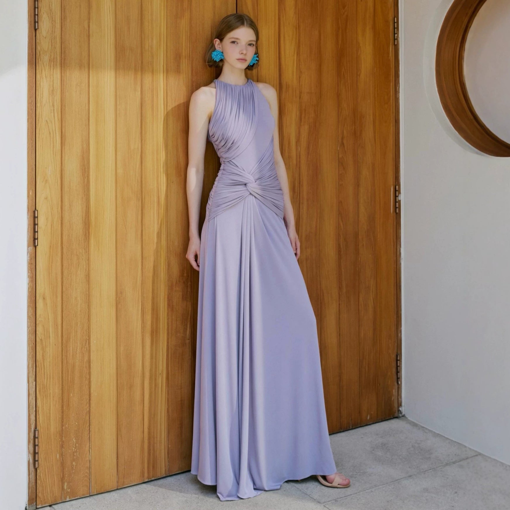 Purple Halter Dress Waist Tight Dress for Women Summer Seaside Holiday High End Women Clothing Sight