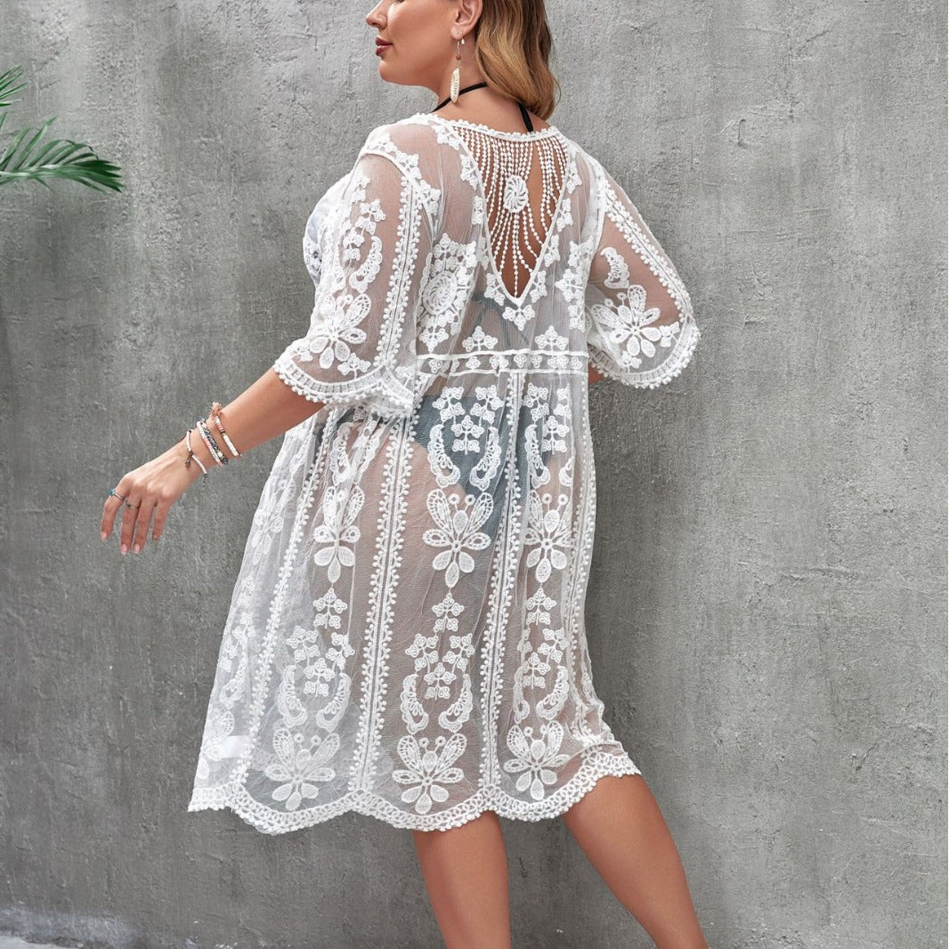 Vestido de playa de una pieza sexy transparente con protección solar para mujer