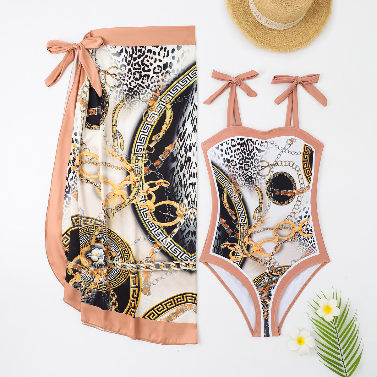 Maillot de bain deux pièces multicolore imprimé en maille longue, robe de bain conservatrice pour femme
