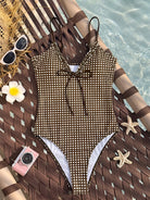 One Piece Swimsuit Plaid Striped Print Knotted Sexy Bikini Beach Women WithWind