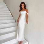 Women Clothing Summer off the Shoulder Tube Top Pleated High Waist Backless Simple High End Evening Dress Bailess