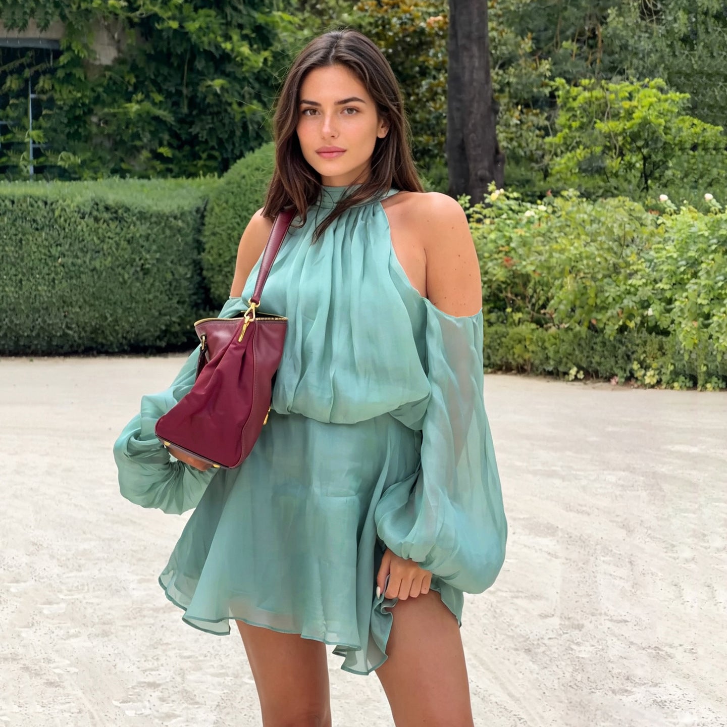 French Elegant Socialite off Shoulder Halter Hollow Out Cutout Backless Dress Fashionable Island Vacation Light Pettiskirt Women LingSharp