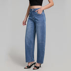 Blue High Street Wide Leg Highly Elastic Jeans for Women Summer High Looking Slimming Matchet Pants Women JinRen