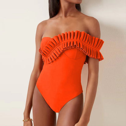 Solid Color Sexy One Piece Swimsuit Women Vacation Beach Swimsuit