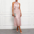 Spring Summer Satin Stitching Sleeveless Dress Vacation Casual Dress Oyrina