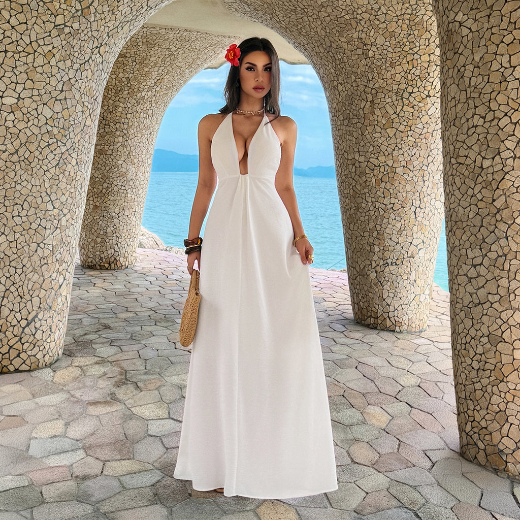 Women Summer Elegant Elegant Tube Top Solid Color Maxi Dress Dee