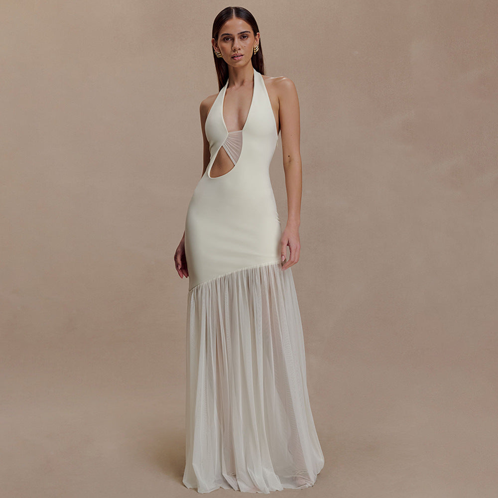 Women Dress Elegant Halter Sexy Cutout Pleated Backless Sheath Dress JULISSA
