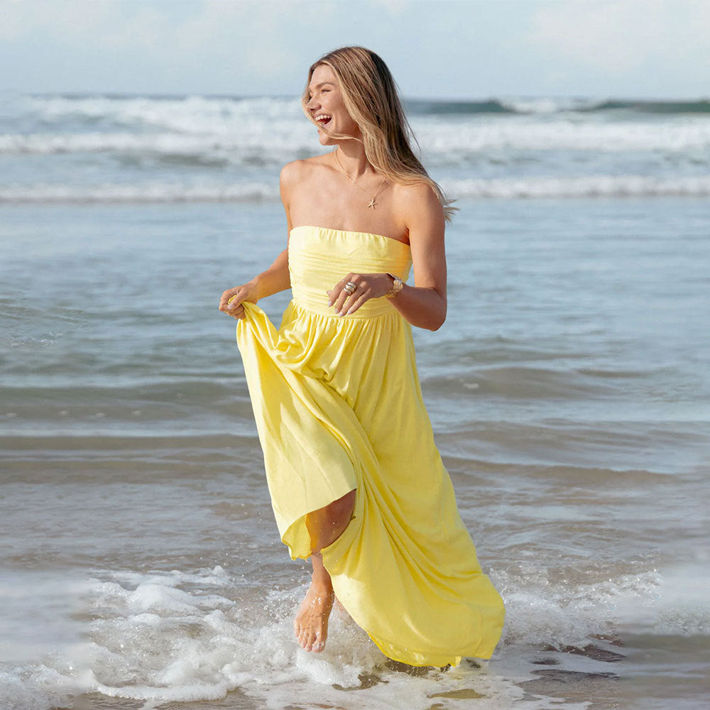 Women Tube Top Dress Summer Yellow Small Sleeveless Elegant Elegant Sexy Dress Yiskiss
