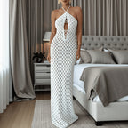 Solid Color Design Hollow Out Cutout out Knitted Dress Sleeveless Backless Lace up Beach Vacation Long Sheath Dress for Women Tidee