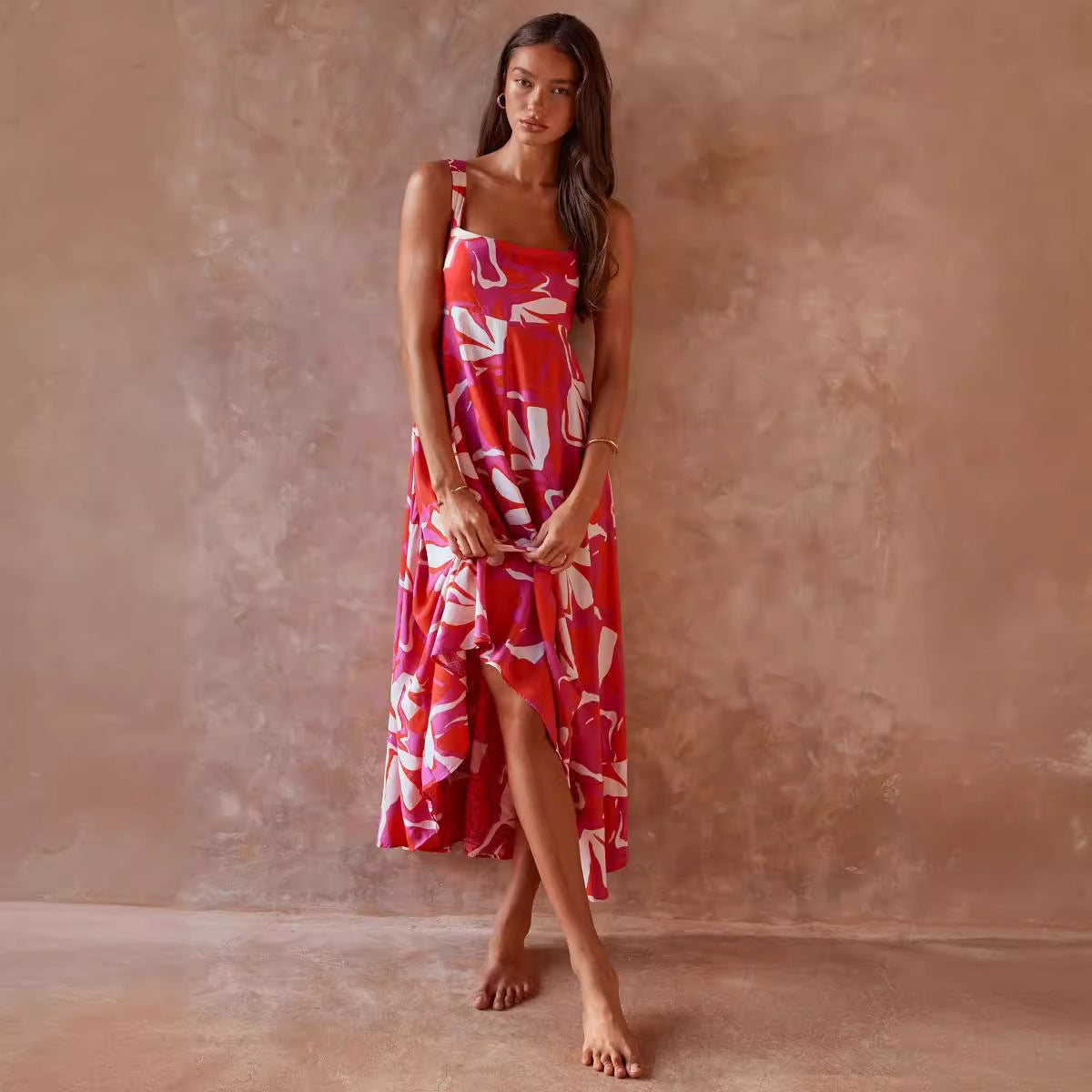 Women Clothing Sexy Summer Holiday Floral Print Fit Horn Strap Dress Women