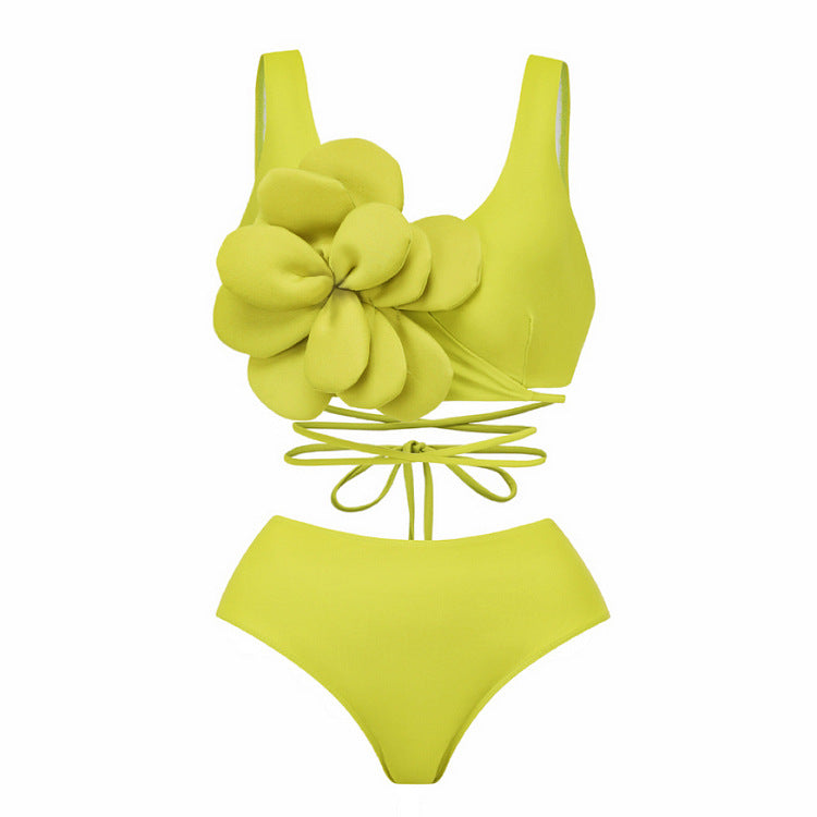 Solid Color Split Swimsuit Women Sexy High Waist Banded Bikini Three Piece Set Bikini