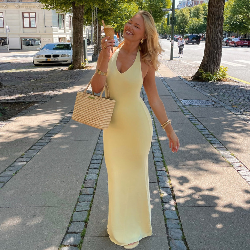 Robe d'été sexy pour femme, col V, dos nu, taille haute, coupe cintrée, couleur unie