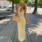 Robe d'été sexy pour femme, col V, dos nu, taille haute, coupe cintrée, couleur unie