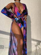 Traje de baño de una pieza para mujer, malla estampada, blusa de dos piezas, traje de bikini