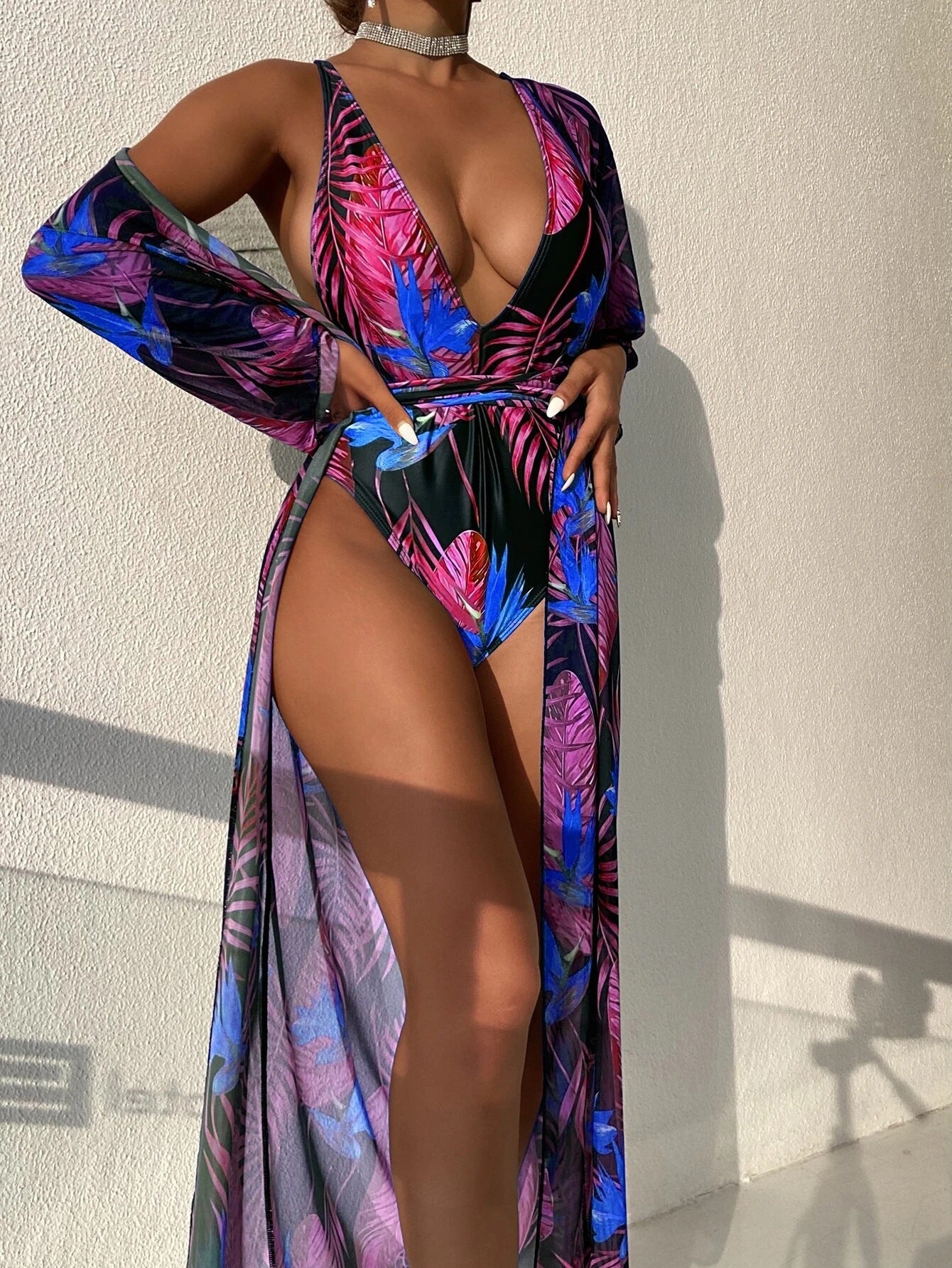 Traje de baño de una pieza para mujer, malla estampada, blusa de dos piezas, traje de bikini