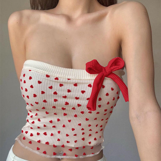 Summer Sexy Sexy Sexy Bow Lace up off Shoulder Short Tube Top Vest