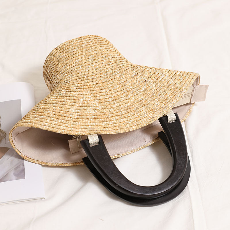 Wooden Portable Hat Straw Bag Fresh Straw Woven Bag Vacation Beach Bag Women Bag EaseWoven