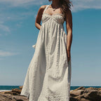 Summer Sweet Multicolor Flounce Trim Lace up Backless Seaside Vacation Dress Eedele