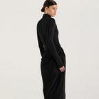 Summer Half High Collar Long Sleeves Dress Sexy Slim Fit Faux Two Piece Solid Color Dress JULISSA