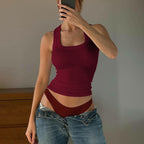 Débardeur court sexy à col en U, couleur unie, coupe ajustée, pour femme, été