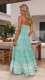 Summer Women Printed Wear Strap Long Backless Stitching Big Swing Dress VIVIAN