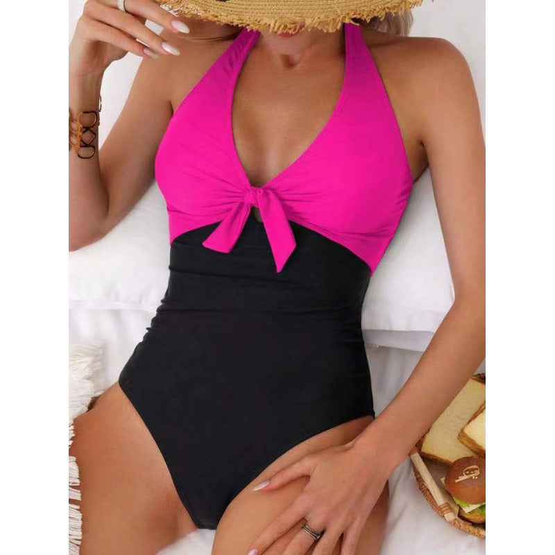 Maillot de bain une pièce uni pour femme, bikini sexy, maillot de bain à nouer uni