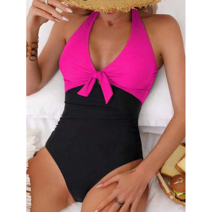 One Piece Solid Color Swimsuit Women Sexy Bikini Bikini Solid Color Tied Swimsuit