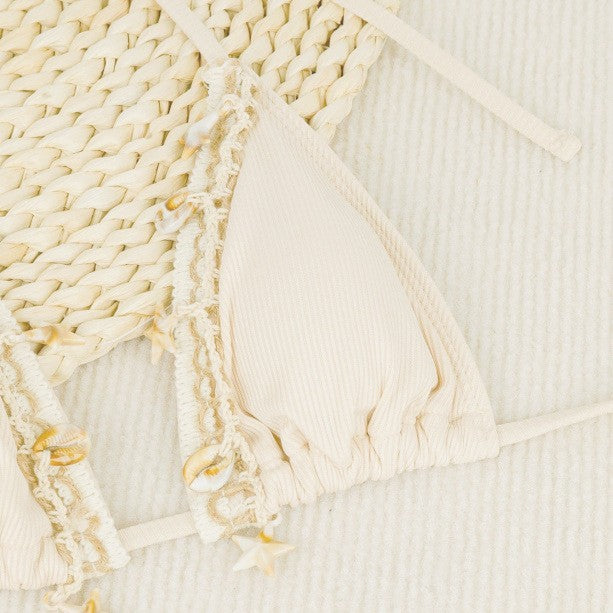 Bikini de encaje Wilhelmy Shell, bikini rosa de tres puntos, traje de baño dividido