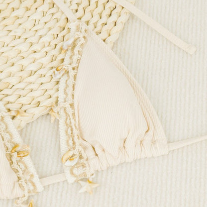 Bikini de encaje Wilhelmy Shell, bikini rosa de tres puntos, traje de baño dividido
