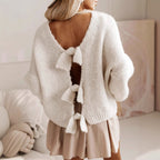 Pull ample dos nu sexy à nœud papillon pour femme, automne-hiver