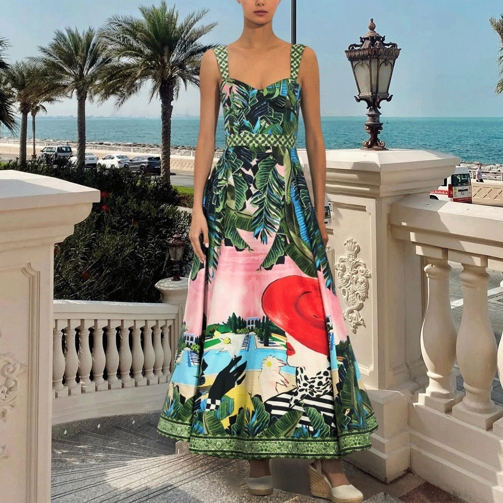 Bañador de una pieza estampado con control de cintura y efecto adelgazante para mujer, ideal para vacaciones en la playa.