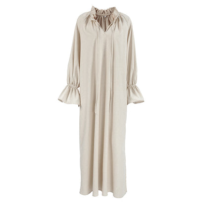 Gentle French Design Split Lace up Maxi Dress Women Office Long Linen Dress