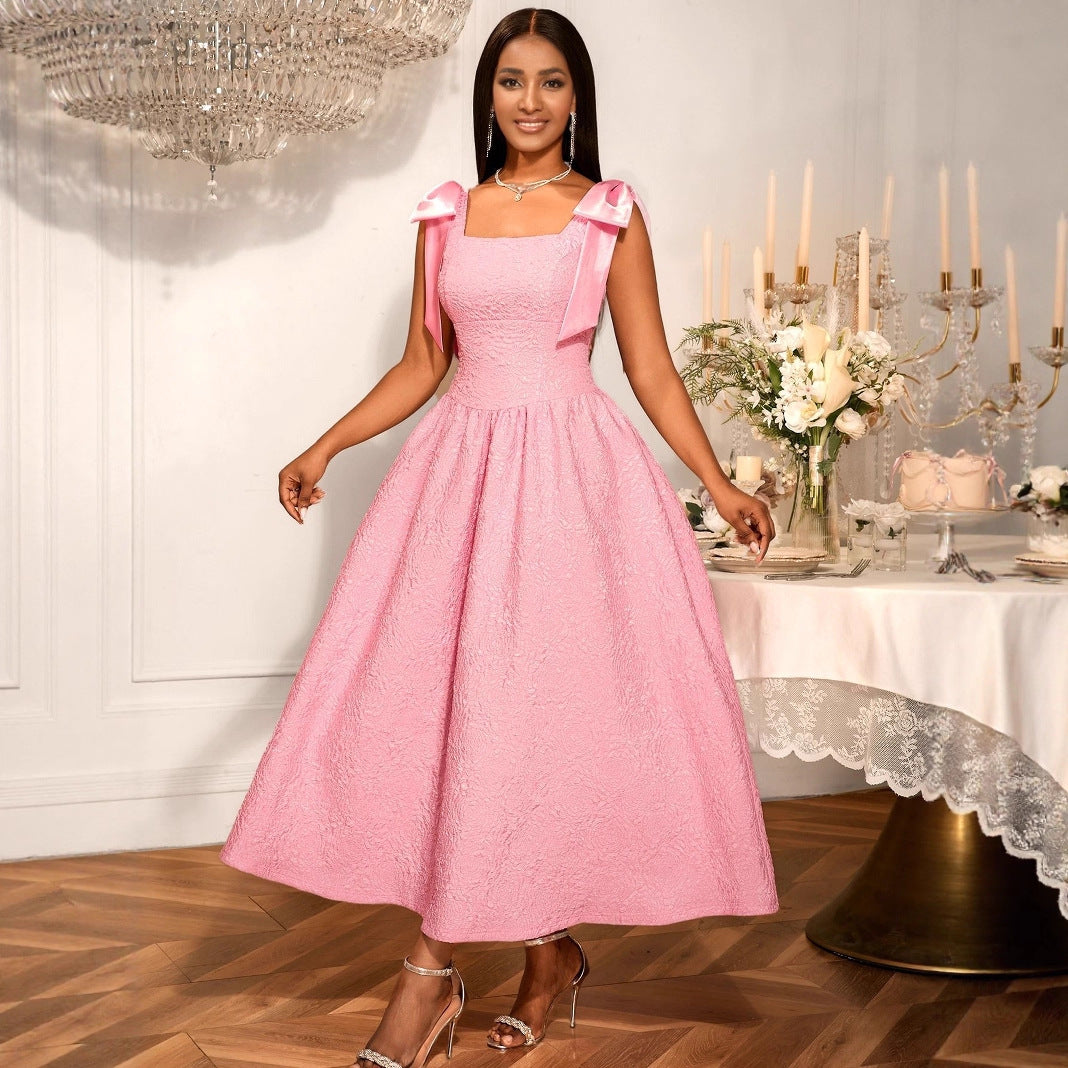 Vestido elegante de mujer con lazo en jacquard, cintura alta, estilo swing, para cóctel, noche, fiesta