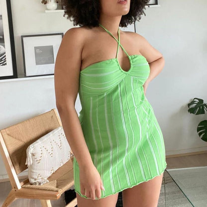 Spring Summer Women Clothing International Station Popular Halter Lace-up Knitted Dehaired Angora Dress MULAN