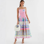 Women Arrival Dress Positioning Printing Elegant Holiday Swing Strap Dress Zemy