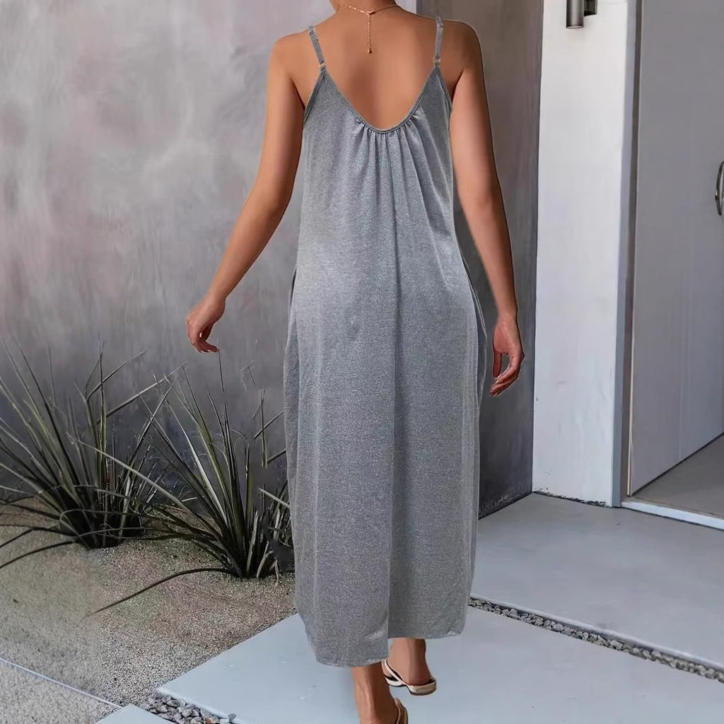 Spring Solid Color Dress Summer Beach Dress Women Suspender Eping