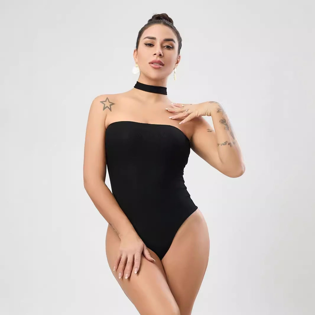 Black Sexy Jumpsuit High Quality Stretch Halter Tube Top Outer Wear Backless Top Women Clothing