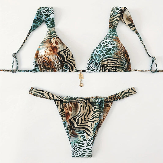 Traje de baño de tres piezas con cordones para mujer, bikini sexy de playa de primavera