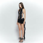 Summer Women Sexy Front Chest Lace up Cutout Cropped Outfit Strap Design Top Skirt Sets HERMS
