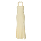 Robe d'été moulante à fente et haut tube pour femme, couleur unie