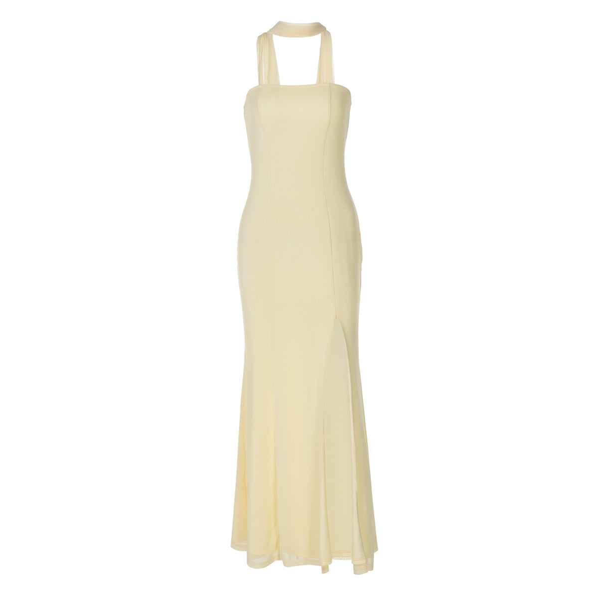 Robe d'été moulante à fente et haut tube pour femme, couleur unie