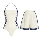 White Spaghetti Strap Halter One-Piece Suit