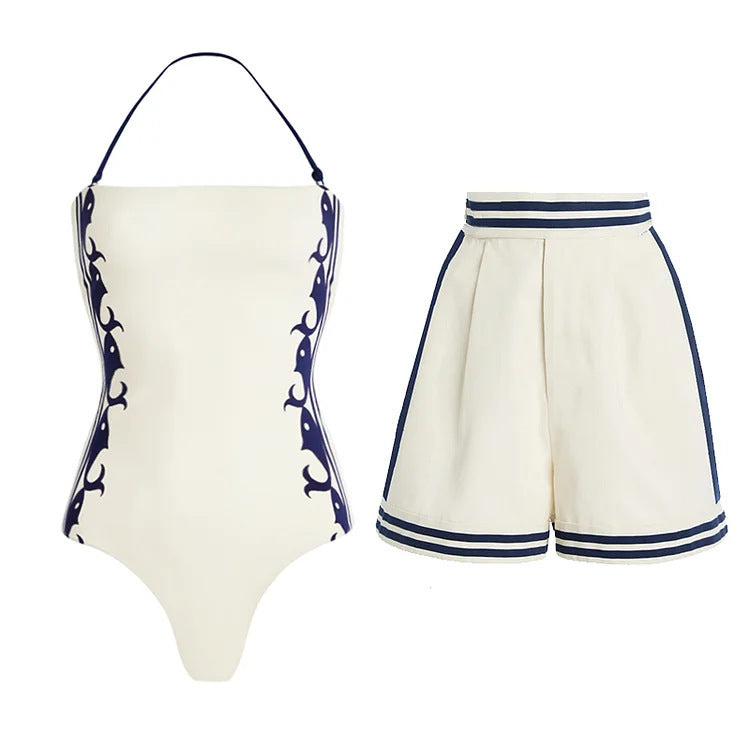 White Spaghetti Strap Halter One-Piece Suit