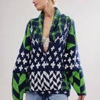 Autumn Winter Knitwear Abstract Printing Collared Loose Long Sleeve Knitted Sweater for Women Mangar