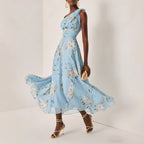 Elegant One Shoulder Floral Printed Chiffon Dress Fashionable Elegant A line Midi Dress Venly