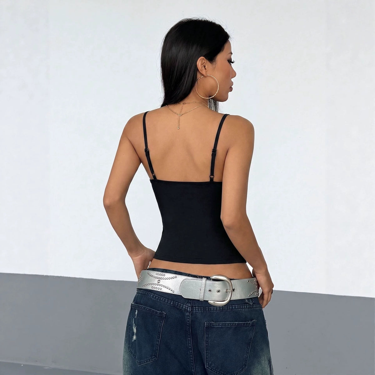 Autumn Rhinestone Spider Print Camisole Slim Fit Short Bottoming Top Vivish