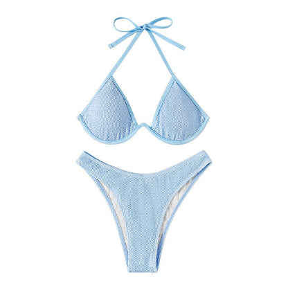 Traje de baño de bikini de playa con espalda descubierta y cordones, multicolor, con soporte de acero y triángulo dividido