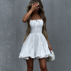 Cotton Champray Lace up Sexy Tube Top Suspender White Words Dress Women