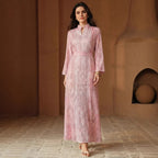 Middle East Muslim Spring Summer Applique Robe Dress with Belt MIYA
